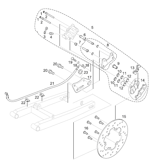 Bremssattel komplett mit Adapterplatte hinten und RT vorn